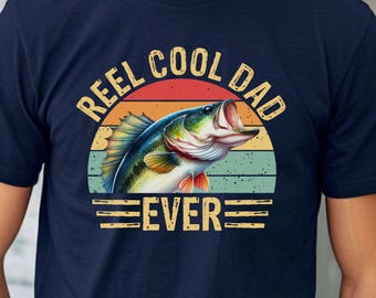 Reel Cool Dad Ever Shirt, Funny Fishing Dad Shirt, Fathers Day Gift for Fisherman, Bass Fishing Tee, Fishing Gift for Dad Vintage Fish Shirt