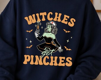 Halloween Nurse Sweatshirt, Witches Get Pinches Crewneck, Spooky Nurse Sweatshirt, RN Halloween Sweater, Nurse Halloween Gift, Nursing Crew