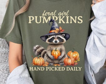 Cute Pumpkin Raccoon Shirt, Woodland Fall Tee, Cozy Autumn Graphic Shirt, Witch Raccoon Halloween Tee, Cute October Outfit