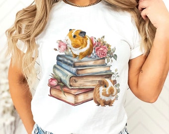 Guinea pig and books lover graphic shirt cute guinea pig tshirt pet lover shirts cavy t-shirt fur potato shirt best gift cute guinea pig tee
