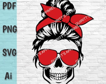 Messy bun SVG, mom life svg, messy bun skull svg, png instant download