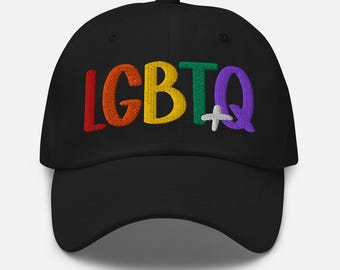 Gorra del día del orgullo LGBTQ+, gorra bordada LGBTQ+, gorra del orgullo con letras de arcoíris, gorra de béisbol LGBTQ colorida, regalo del orgullo queer, gorra del mes del orgullo