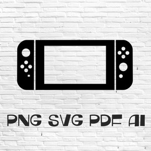 May include: Black and white silhouette of a handheld video game console with buttons on the sides. PNG SVG PDF AI.