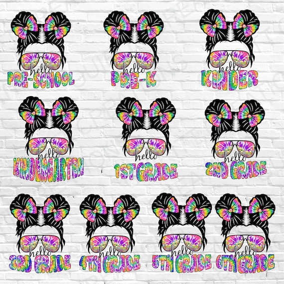 Back To School Bundle PNG, Messy Bun Bundle PNG, Preschool png, Pre K png, Kindergarten png, 1st Grade to 6th Grade png, Sublimate bundle