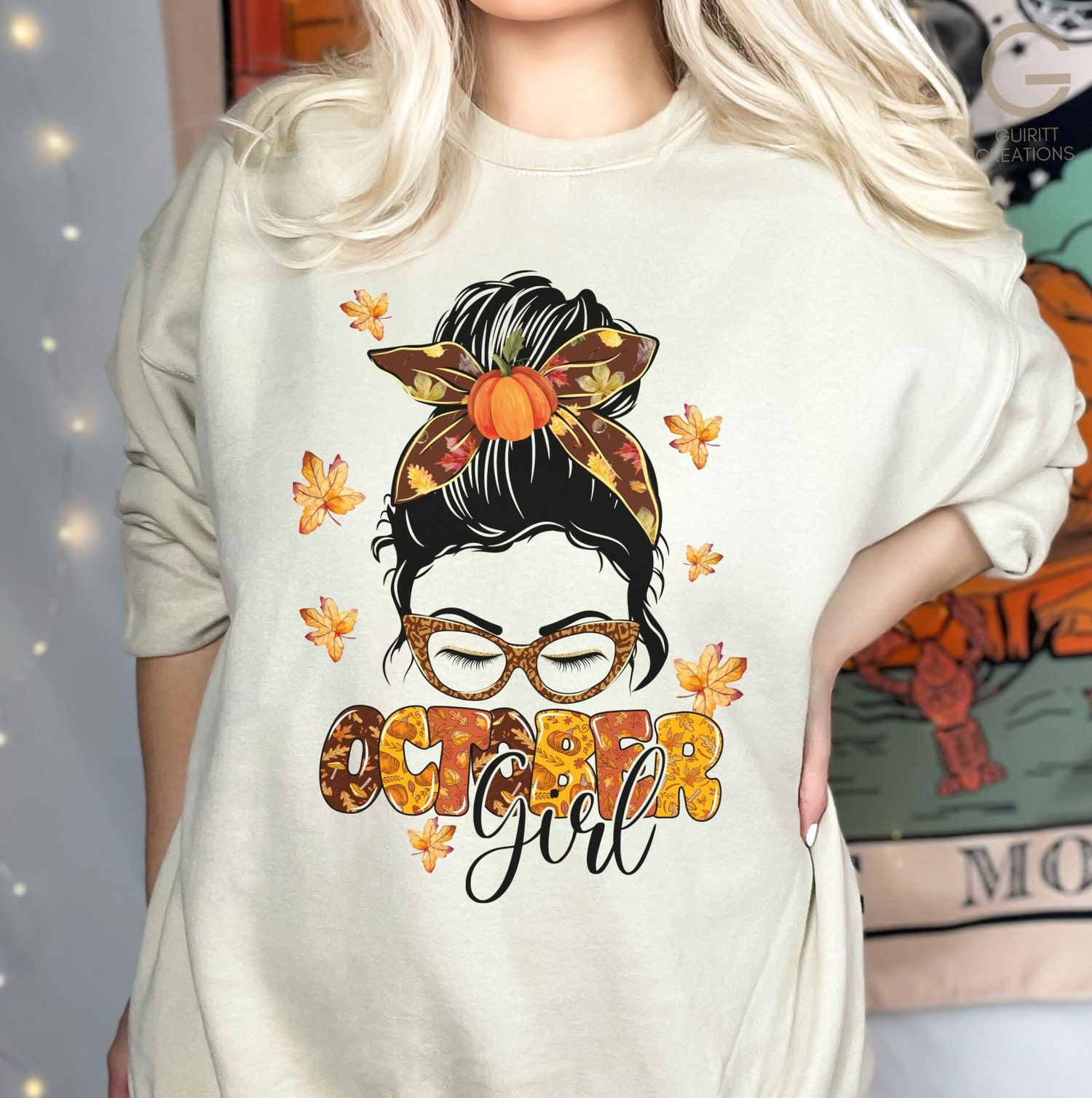 October Girl Sweatshirt, October Birthday Sweatshirt, Fall Messy Bun Sweatshirt, Autumn Pumpkin Sweatshirt, Cute October Birthday Gift