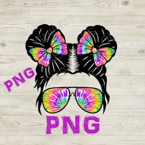 messy bun kid life tie dye png file, tie dye kid life png, messy bun tie dye