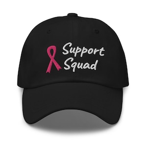 Support squad breast cancer awareness hat, cancer support team hat, pink ribbon race, cancer survivor, breast cancer fighter support hat