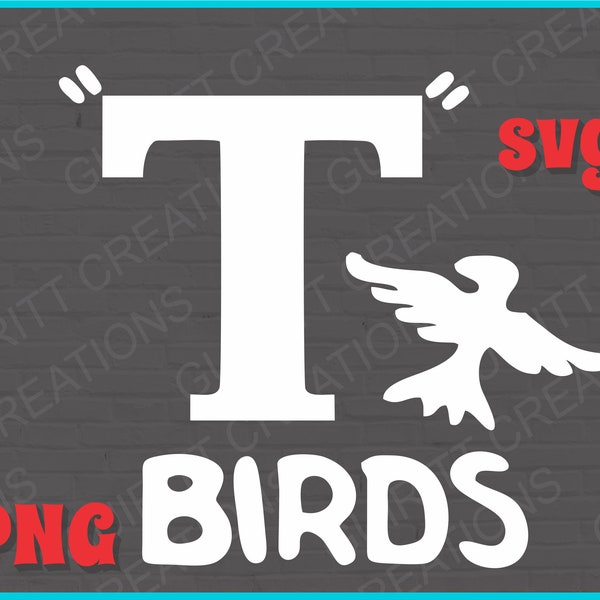 T oiseaux svg, t-oiseaux blancs lettres png et svg halloween costum svg téléchargement instantané partie film sublimation fichier noir oiseaux svg amusant rétro