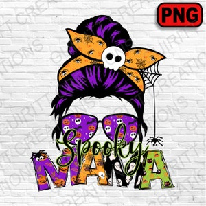 Spooky mama PNG | halloween mom | sublimation design download | spooky messy bun mama
