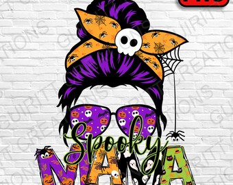Spooky mama PNG | halloween mom | sublimation design download | spooky messy bun mama