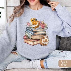 Guinea pig and books lover sweatshirt cute guinea pig crewneck pet lover outfit cavy tee fur potato top best gift cute guinea pig sweatshirt