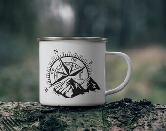 Compass Camping Mug | camping coffee mug | trailing mountains