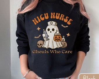 Spooky NICU Nurse Sweatshirt, Cute Ghost Crewneck, Halloween & Autumn Outfit, Trendy Spooky Vibes Sweater, Nurse Halloween Tee, Nurse Gift
