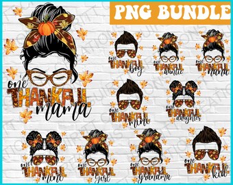 Una mamma grata PNG, ringraziamento PNG, autunno messy bun, sublimazione caduta PNG, un grato mini, un grato messy bun mamma vita bundle