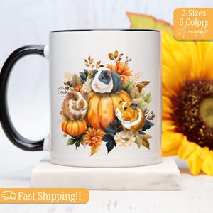 Taza de café de dos colores con diseño de calabaza de conejillo de indias, linda taza de cerámica de conejillo de indias, taza para amantes de las mascotas, artículos para beber de conejillo de indias, taza de Acción de Gracias de conejillo de indias
