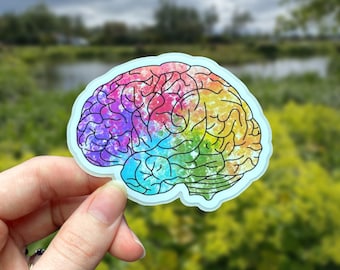 Colorful Brain Vinyl Sticker: Waterproof Science Laptop Decal