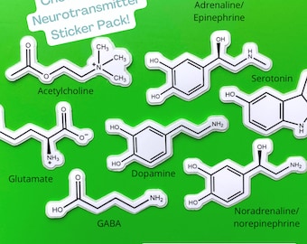 Neurotransmitter sticker pack | psychology | waterproof decal | gaba glutamate dopamine serotonin acetylcholine adrenaline brain stickers