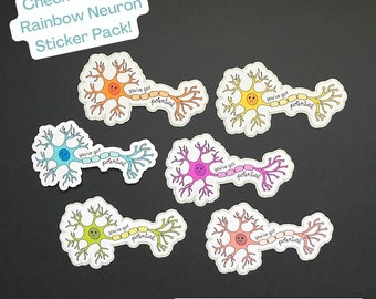 Rainbow neuron sticker pack | psychology | water resistant decal | neuron medical health brain anatomy med schoolstickers
