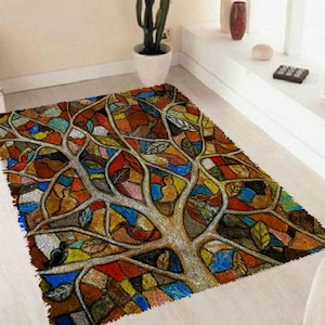 Tree Latch Hook Pattern Splicing DIY Mat Kit  Rug Kit Unfinished Crocheting Rug Yarn Cushion Embroidery Carpet Picture