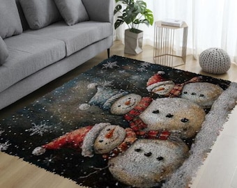Alfombra de ganchillo con diseño de muñeco de nieve navideño para niños/adultos