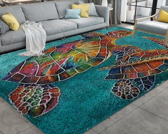 Latch Hook Rug Kits Embroidery DIY Sea Turtle Pattern Crochet Needlework Crafts for Adults and Kids Beginners