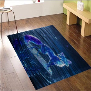 ブルーフォックスラッチフックキットラグ、プリントキャンバス付き、装飾カーペット刺繍タペストリーキットDIY手作りラグクッション