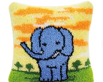 Latch Hook Kit: Cartoon Elephant Cushion, DIY Craft (16"x16")