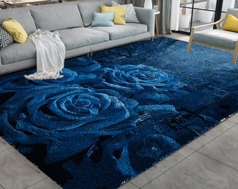 Blue Rose Pattern Latch Hook Rug Kit DIY Home Decor Carpet