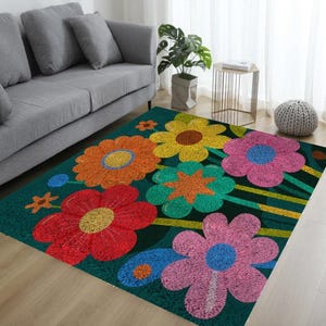 Flower Latch Hook Kit Complete DIY Set with Premium Yarn and Detailed Canvas