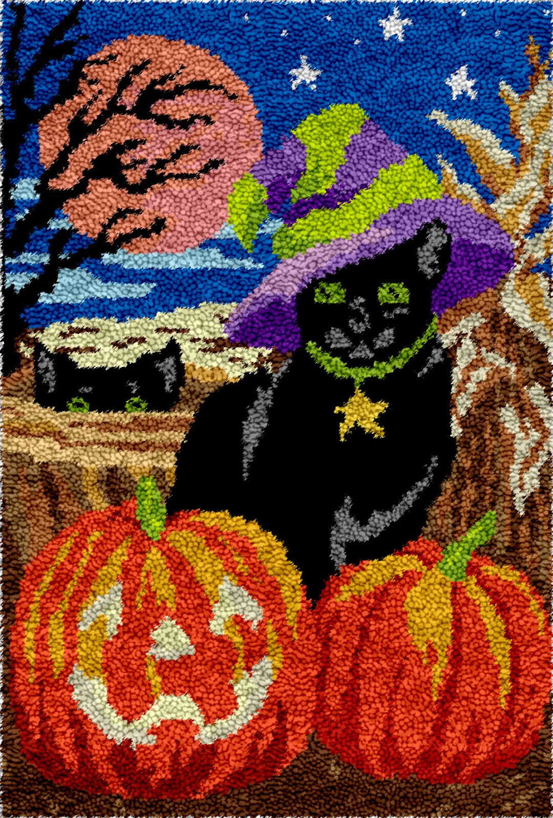 Halloween Latch Hook Black Cat Kits Embroidery DIY Crochet Needlework