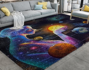 DIY Latch Hook Rug Kit: Woman & Galaxy Needlework Carpet (Unfinished)