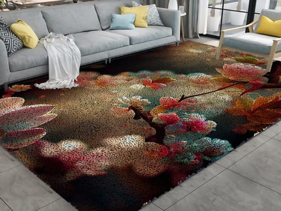 Peach Blossom Pattern Carpet Woven DIY Lock Hook Carpet Handwoven Home  Carpet Gift for Children 