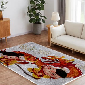 Cartoon Knüpfteppich Kits Drachentanz DIY Teppich Chunky Yarn Kunst Kissen Häkeln Bodenmatte Handwerk
