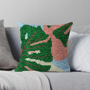 Pillow Latch hook Kit Leaf Pillow Pattern Design Canvas Knit Cushion Embroidery 16&quot;x16&quot; (40x40 cm) Carpet Crocheting