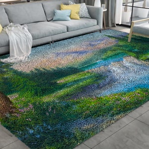 Landscape Latch Hook Rug Kits DIY Carpet Rug Chunky Yarn Arts Cushion Crocheting Floor Mat Crafts