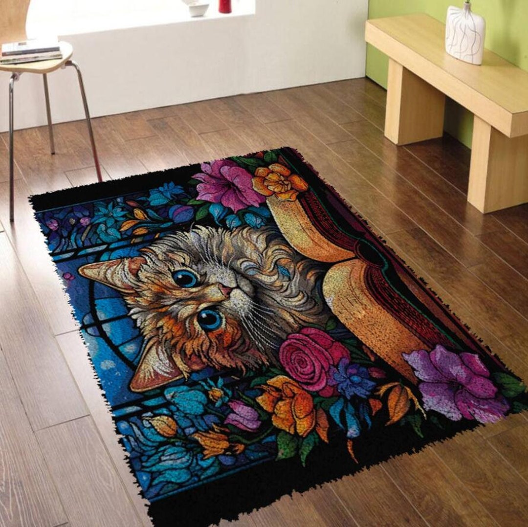 Cartoon Cat Latch Hook Rug Kit DIY Needlework Package - Etsy