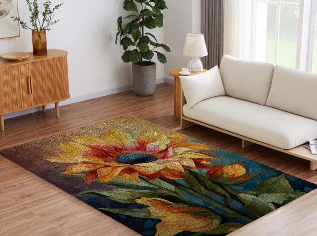 Kit di uncinetto a forma di girasole, fiori, tappeto, ricamo, kit di uncinetto fai da te per adulti/bambini, decorazioni per la casa