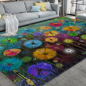 Latch Hook Rug Kits Colored Dandelion Carpet Needlework Package Latch Hook Kit DIY Latch Kits Rug for Adults/Kids Home Decor
