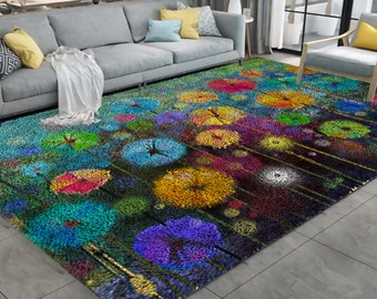 Latch Hook Rug Kits Colored Dandelion Carpet Needlework Package Latch Hook Kit DIY Latch Kits Rug for Adults/Kids Home Decor