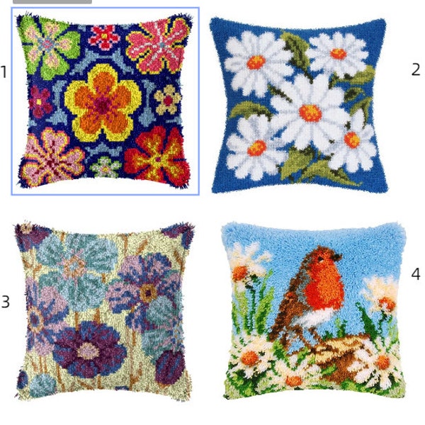 Flowers Pillow Latch hook Kit Rug Canvas Knit Cushion Embroidery Castle  16"x16" (40x40 cm) Carpet Crocheting Cross Stitch Fomiaran