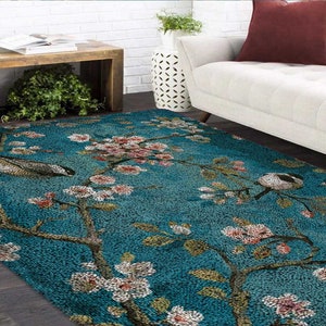 Latch Hook Rug Kits  Birds and Peach Blossoms Plush Wall Tapestry Kits DIY Carpet Rug Chunky Yarn Arts Cushion Crocheting Floor Mat Crafts