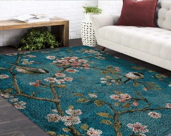 Latch Hook Rug Kits  Birds and Peach Blossoms Plush Wall Tapestry Kits DIY Carpet Rug Chunky Yarn Arts Cushion Crocheting Floor Mat Crafts