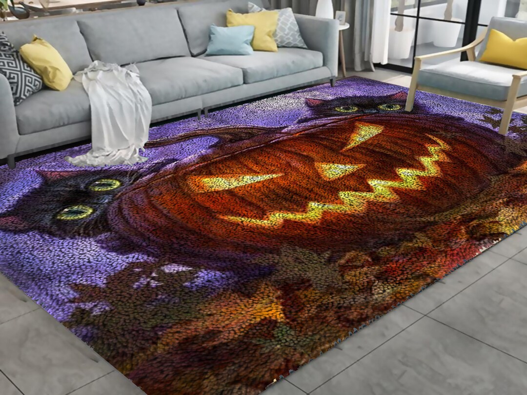 Halloween Latch Hook Rug Kit: Black Cat & Pumpkin DIY Needlework - Etsy