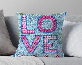Pillow Latch hook Kit Canvas Knit Cushion Embroidery 16"x16" (40x40 cm) Carpet Crocheting