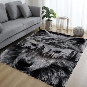 Wolf Latch Hook Rug Kit DIY Embroidery Yarn Cushion