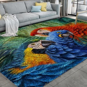 Parrot Latch Hook Rug Kits Carpet Needlework Package Latch Hook Kit DIY Latch Kits Rug for Adults/Kids Home Decor