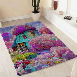 風景ラッチフック 花と家 手織りカーペット ホームデコレーション DIY 初心者ギフトバッグ 大人ギフト