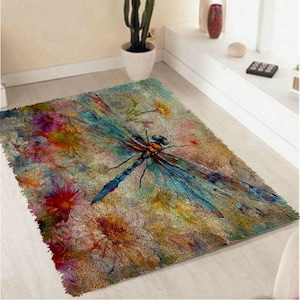 Dragonfly Latch Hook Rug Kit DIY Needlework Carpet for Adults/Kids
