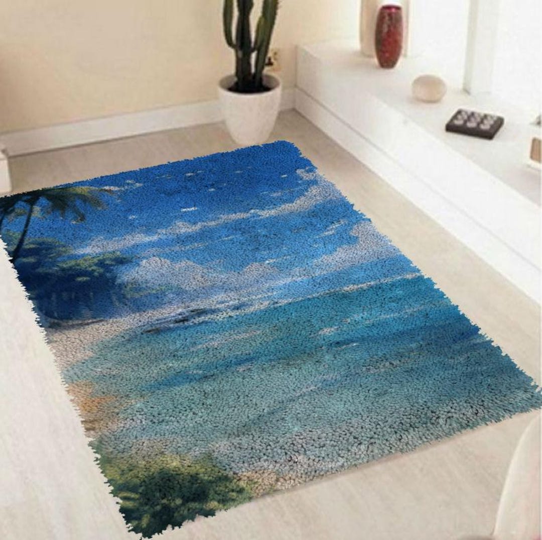 Latch Hook Rug Kit Coconut Tree Beach Embroidery DIY Needlework Craft ...