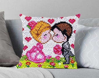Kussenset met vergrendelingshaak Cartoon Kiss Design DIY kussenborduurwerk (16 x 16", 40 x 40 cm)